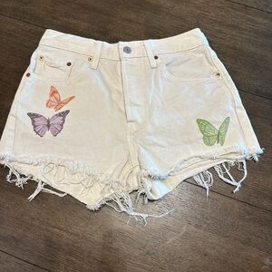 Levi's Cream Jean Shorts with Butterfly Accents‎